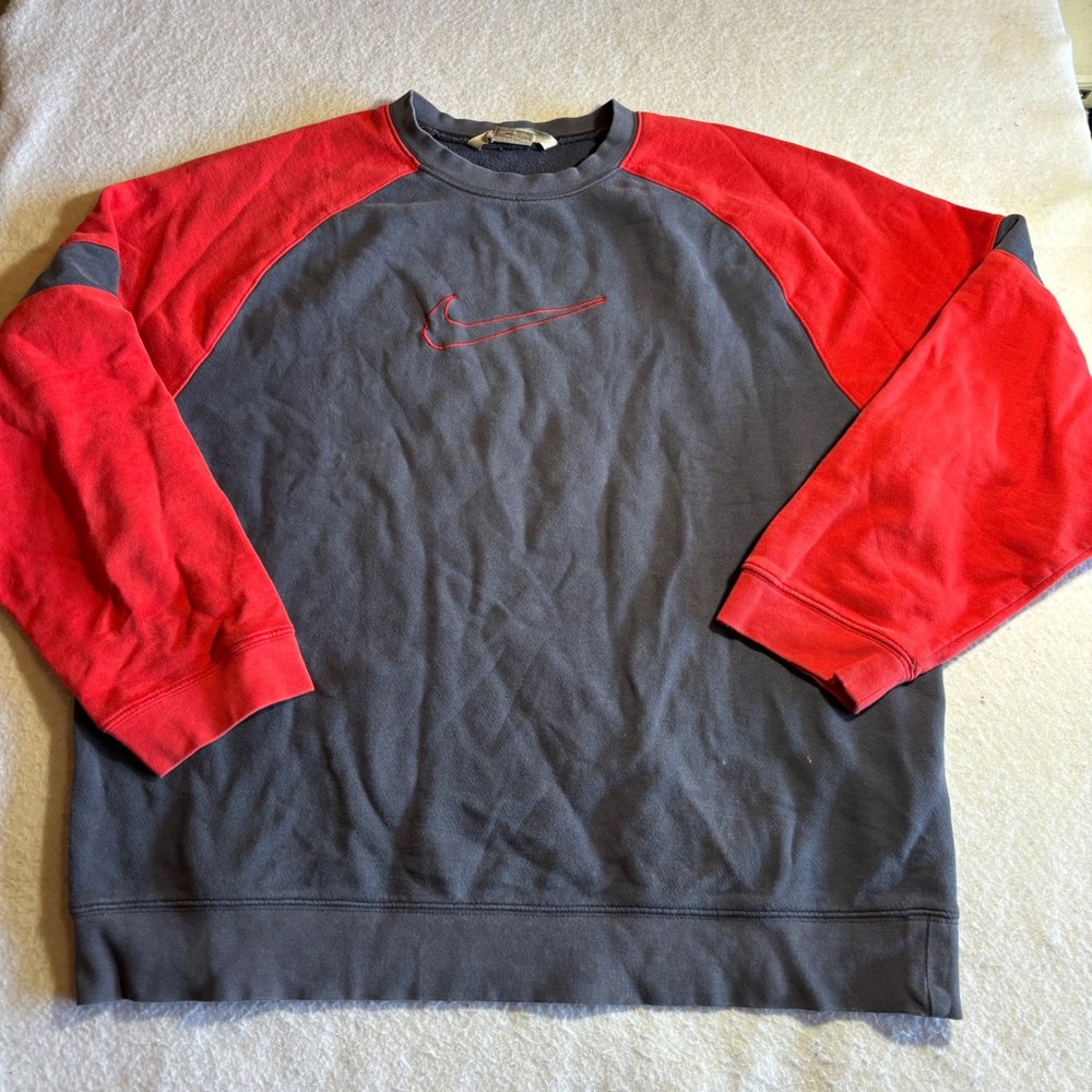 Vintage Y2K Nike Raglan Crewneck Sweatshirt Men‎ Blue Red Embroidered Swoosh L